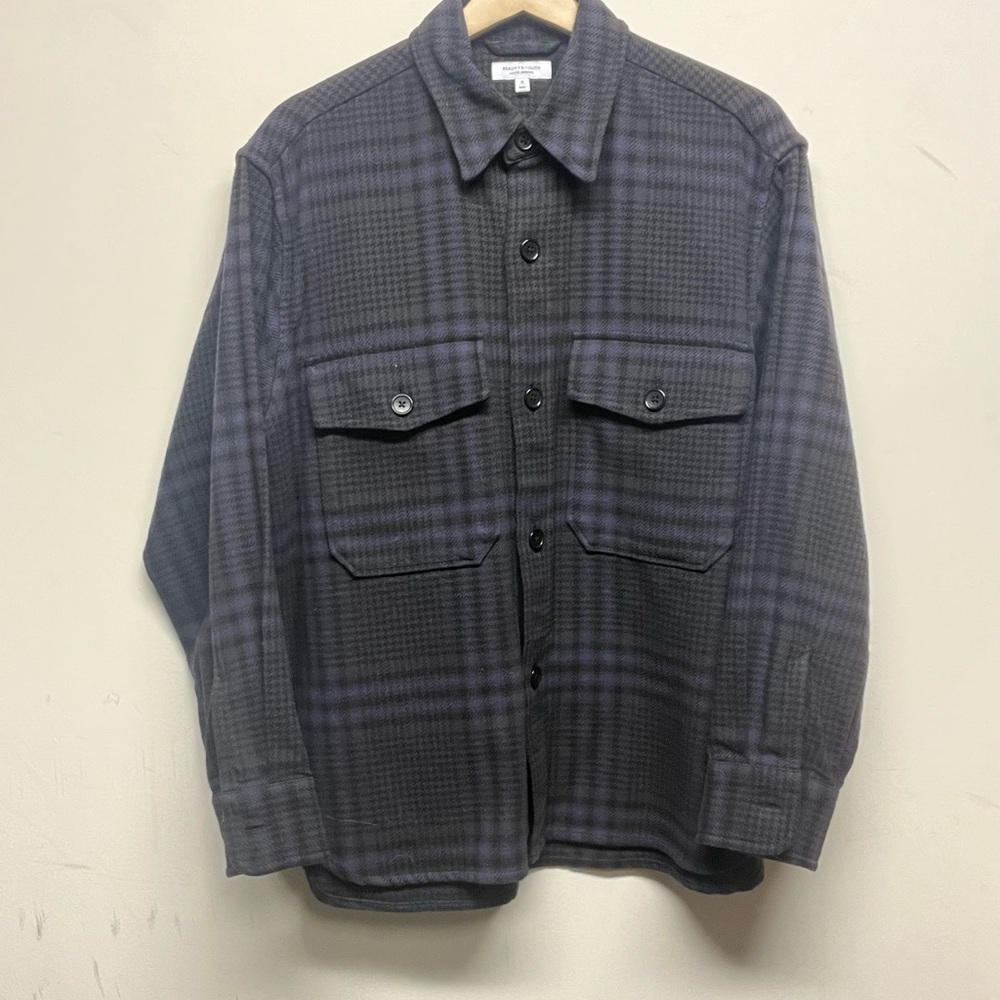 United Arrows Men's Black and Gray Plaid Jacket